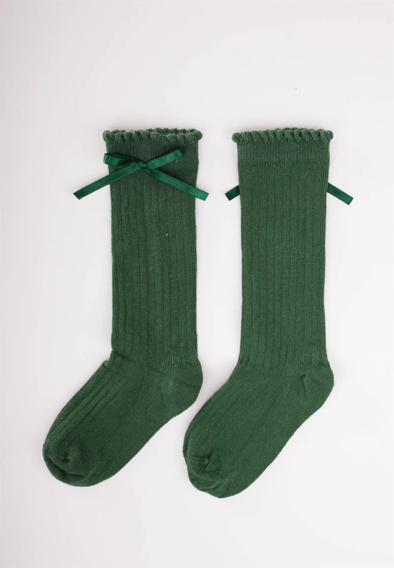 Cigit Kids Knee Length Girls Socks Khaki Green
