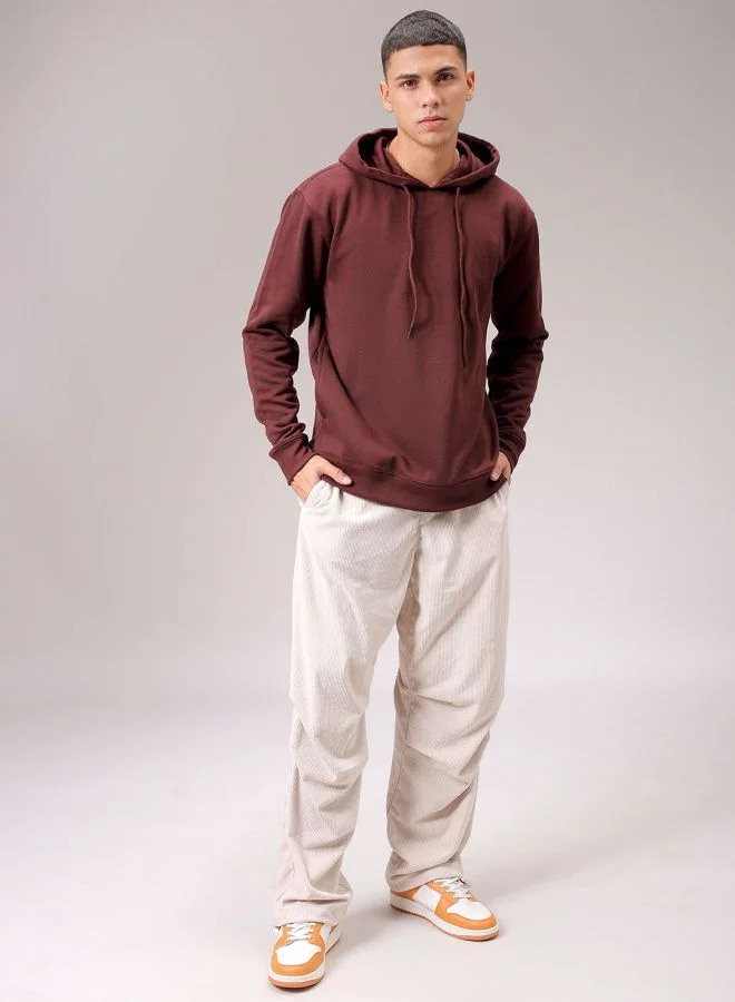 The Indian Garage Co Men Regular Fit Solid Overhead Hooded Sweatshirt