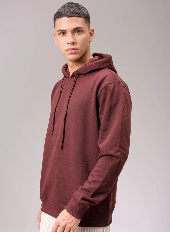 The Indian Garage Co Men Regular Fit Solid Overhead Hooded Sweatshirt