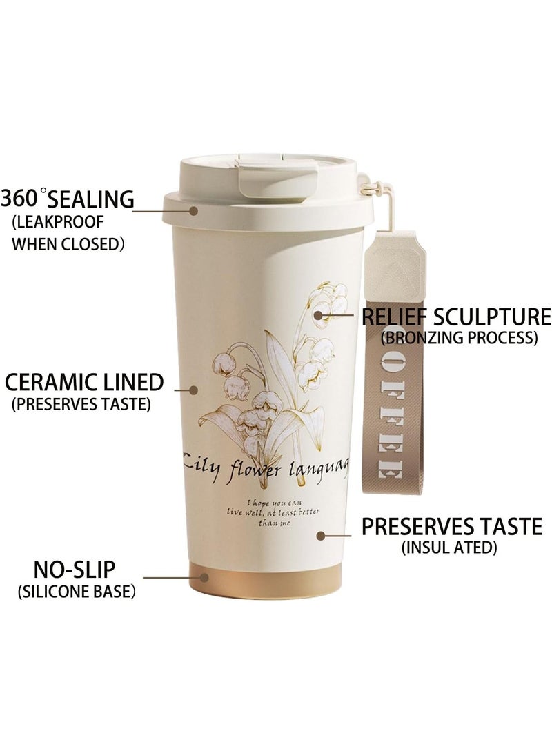 Y&D Simple Modern Travel Coffee Mug Tumbler with 360° Sealing Ceramic-Lined Insulated Stainless Steel Cold Brew Iced Coffee Cup Thermos Gifts for Women Men Her Him 17oz  - Image 2