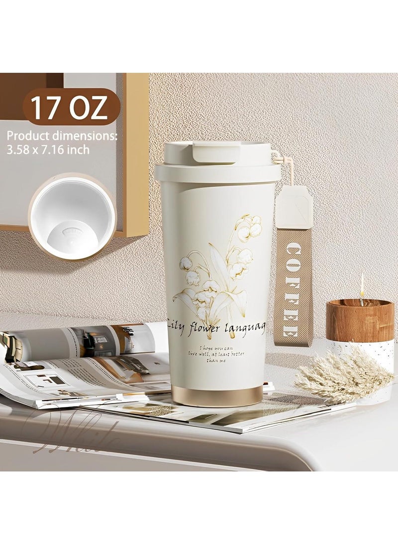 Y&D Simple Modern Travel Coffee Mug Tumbler with 360° Sealing Ceramic-Lined Insulated Stainless Steel Cold Brew Iced Coffee Cup Thermos Gifts for Women Men Her Him 17oz  - Image 4