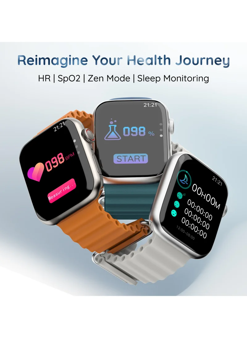 Pebble Frost Pro 1.96 Large Display BT Calling, Spo2, Heart Rate Monitoring, Sleep Monitor, Smartcalculator, AI Voice Assistant, Step Pedometer, Multiple watch faces, Alarm and notification