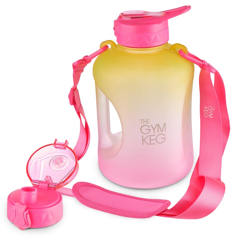 THE GYM KEG Half Gallon Water Bottle (74oz) | Gym Bottle with Straw Lid, Carry Strap Motivational Time Markings | Sport Water Bottles with Times to Drink, Large Reusable Bottle, Leakproof & BPA-free - Image 1