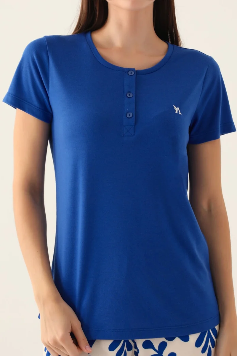 Arnetta Patterned Blue Women's Short Sleeve Pajama Set