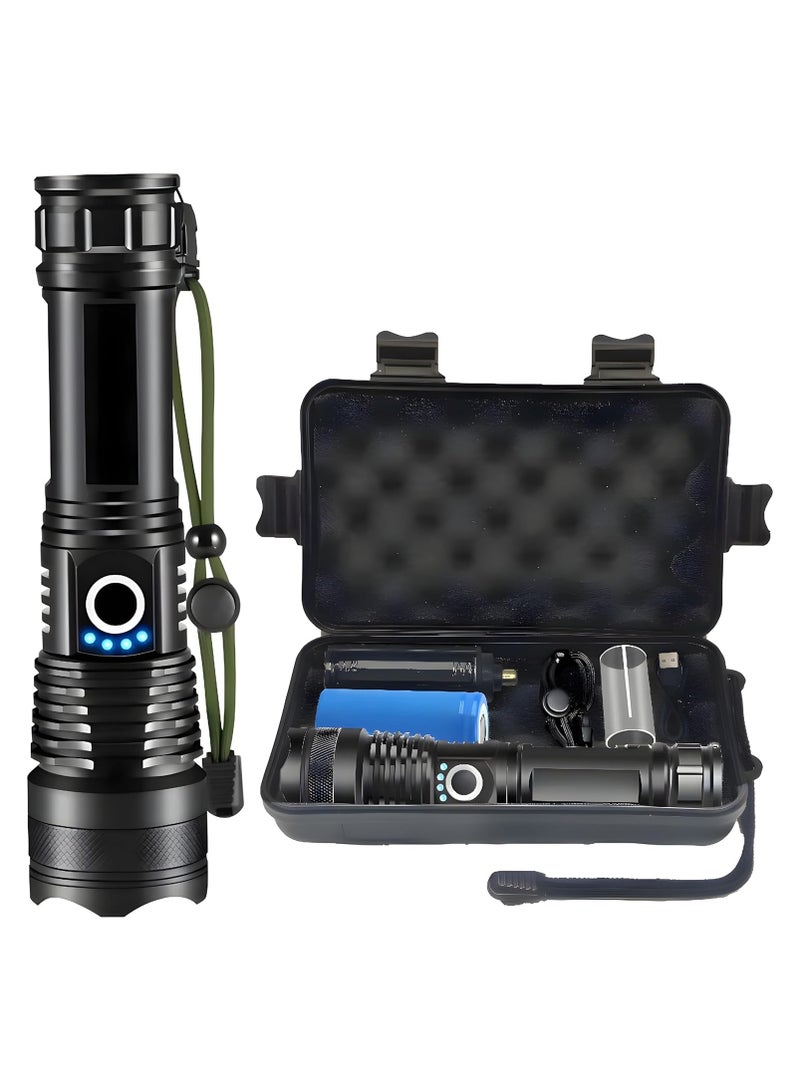 Flashlight Led USB Rechargeable, 10000 lumens Torch Light XHP70.2, Super Bright Tactical Flashlights, IP67 Waterproof Zoomable, for Outdoor Camping Hiking Emergency(with Battery) 