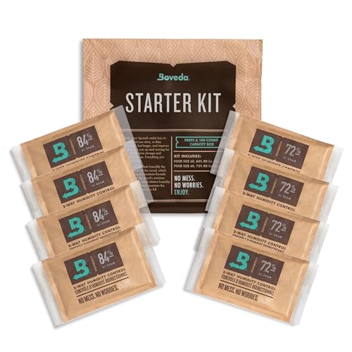 Boveda Starter Kit Bundle: Season a Wood Storage Box Plus Maintain Humidity with 2-Way Humidity Control | Includes (4) Each Size 60 Boveda 84% & 72% | 1-Count - Image 1