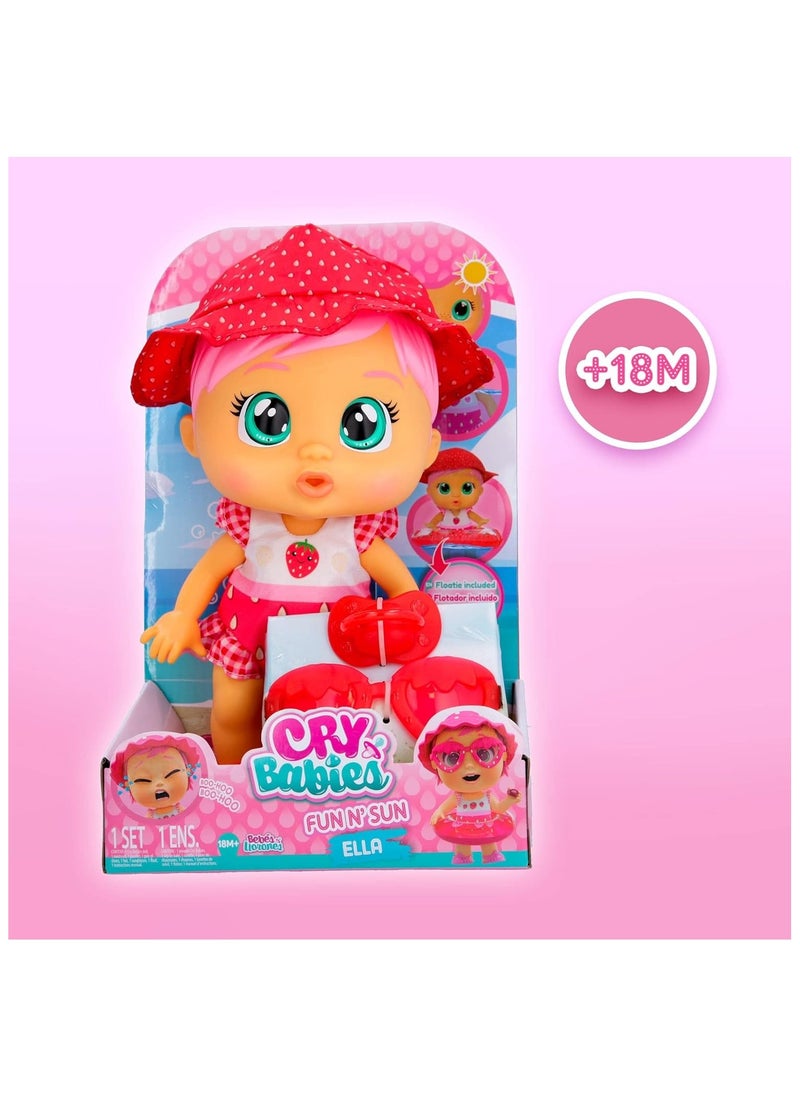 CRY BABIES - Cry Babies Fun n Sun Ella 10 Baby Doll with a Strawberry Themed Swimsuit Plus 6 Accessories - Image 1