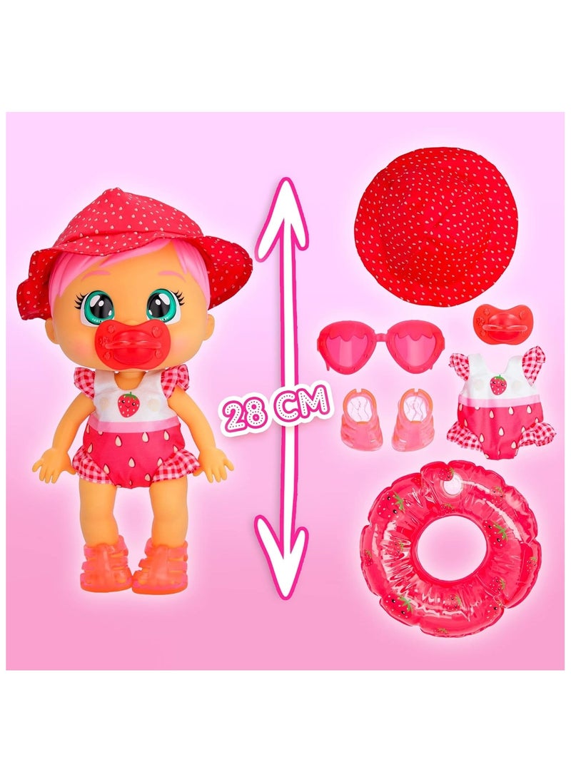 CRY BABIES - Cry Babies Fun n Sun Ella 10 Baby Doll with a Strawberry Themed Swimsuit Plus 6 Accessories - Image 1