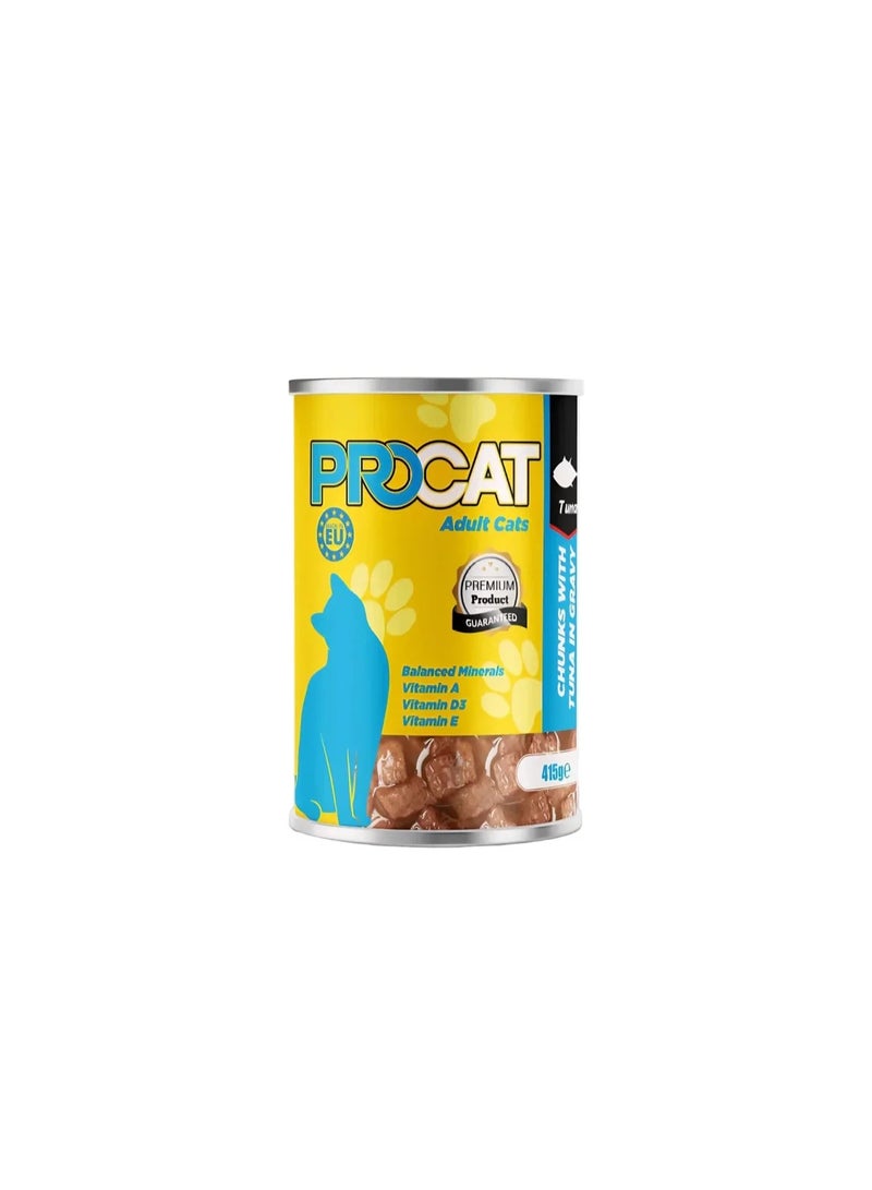 بروكات طعام قطط رطب للبالغين بالتونة – قطع في الصوص غنية بالفيتامينات والمعادن، 415 جم - Image 1