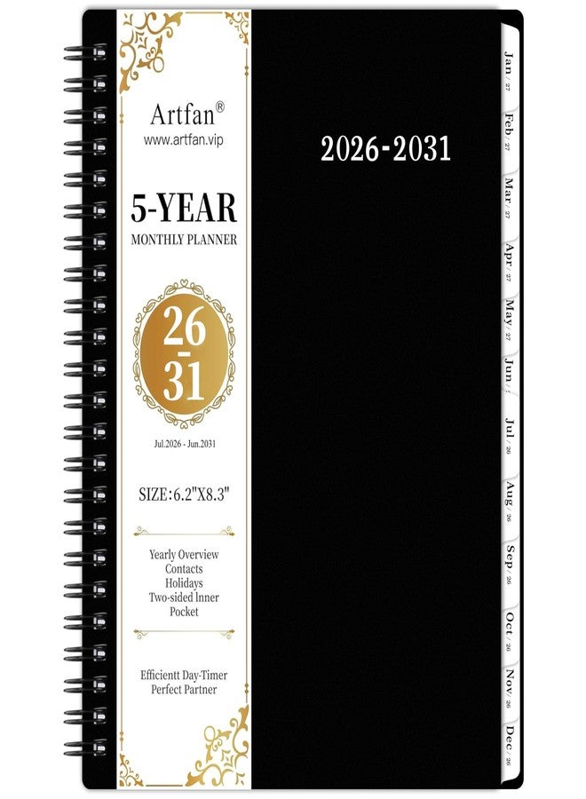 Artfan 2026-2031 Monthly Planner/Calendar - Jul. 2026 - Jun. 2031, Monthly Planner, 5 Year, 6.2" x 8.3", Multi Year Calendar 2026-2031 with Twin-Wire Binding, Tabs, Storage Pocket - Black - Image 1