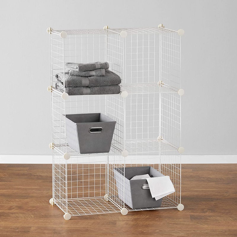 REYNISH 4 Cube Self Assembling Metal Wire Cube Storage Organizer Shelves Indian Made for Home Office Stackable Modular Shelving Closet Cabinet Rack with Hammer Ivory 10 in - Image 3
