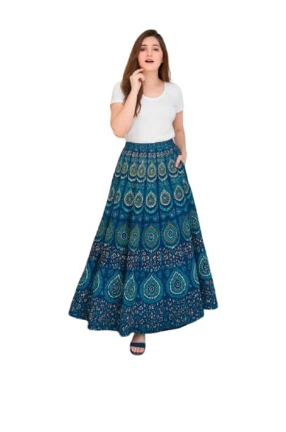 Ukal Traditional Long Skirt Lehenga with Printed Flowers and Embroidered Sequins for Women Girl' (in, Alpha, Free Size, Blue) - Image 5