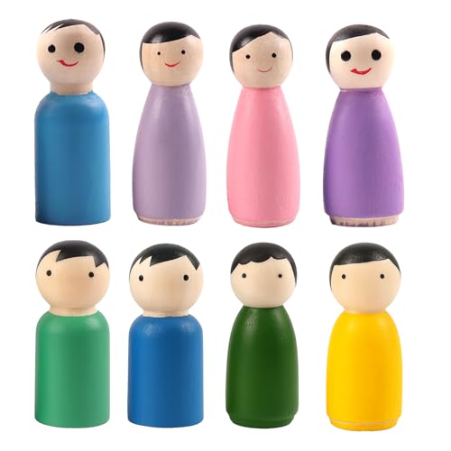 INIMAGINE 8 Pce Wooden Toys, Channapatna Wooden Toys, Doll Set for Kids Channapatna Handcrafted Dolls Educational Toy for Boys & Girls 2-5 Years Multi-Color Family Peg Dolls Gift for Children's Creativity - Image 1