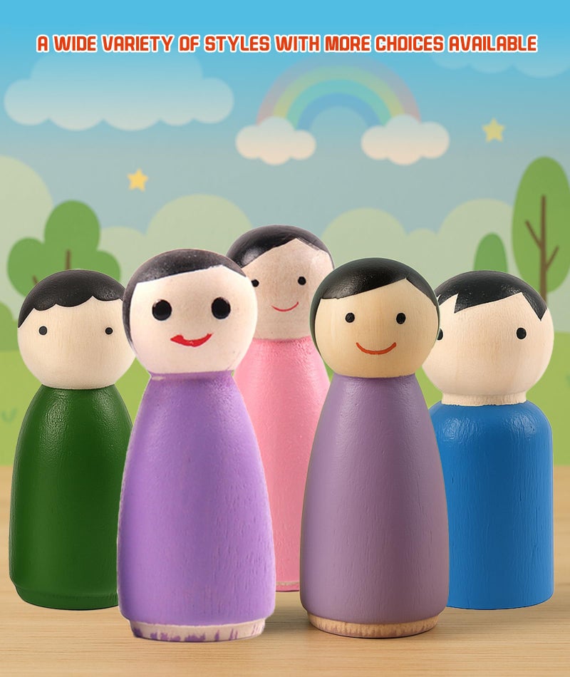 INIMAGINE 8 Pce Wooden Toys, Channapatna Wooden Toys, Doll Set for Kids Channapatna Handcrafted Dolls Educational Toy for Boys & Girls 2-5 Years Multi-Color Family Peg Dolls Gift for Children's Creativity - Image 3