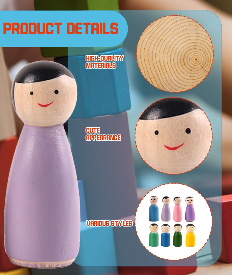 INIMAGINE 8 Pce Wooden Toys, Channapatna Wooden Toys, Doll Set for Kids Channapatna Handcrafted Dolls Educational Toy for Boys & Girls 2-5 Years Multi-Color Family Peg Dolls Gift for Children's Creativity - Image 2