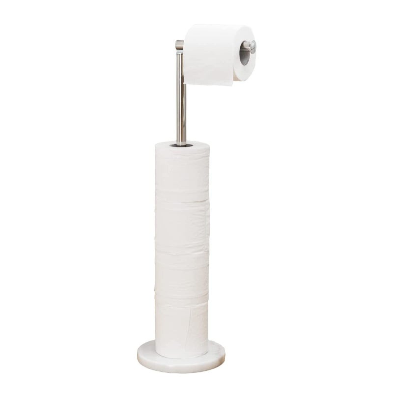 Songtec Toilet Paper Holder Stand Free Standing Tissue Roll Holder Heavy Natural Marble Base Sturdy for 5 Toilet Paper Rolls Marble Base Brushed Nickel