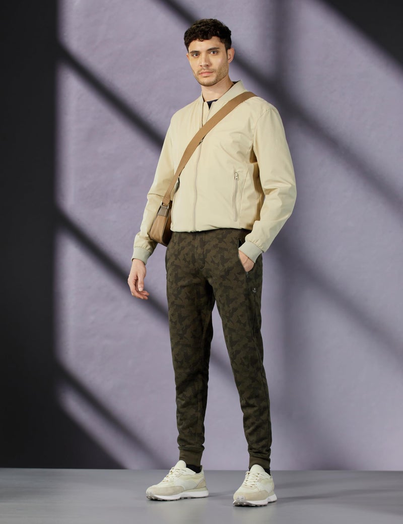 Van Heusen Men Superior Performance Trackpant - Cotton Rich - Zipper Pocket,Ribbed Hems, Elasticized Waistband_Army Green AOP_XXL - Image 2