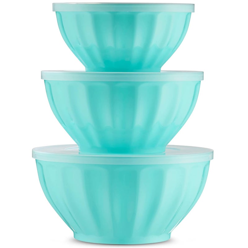 REPLEX 3 Pcs Assorted Storage Salad Bowls Melamine with Clear Airtight Lids Microwave and Freezer Safe Container Mixing Bowl for Home Kitchen Non Slip Serving Bowl - Image 1