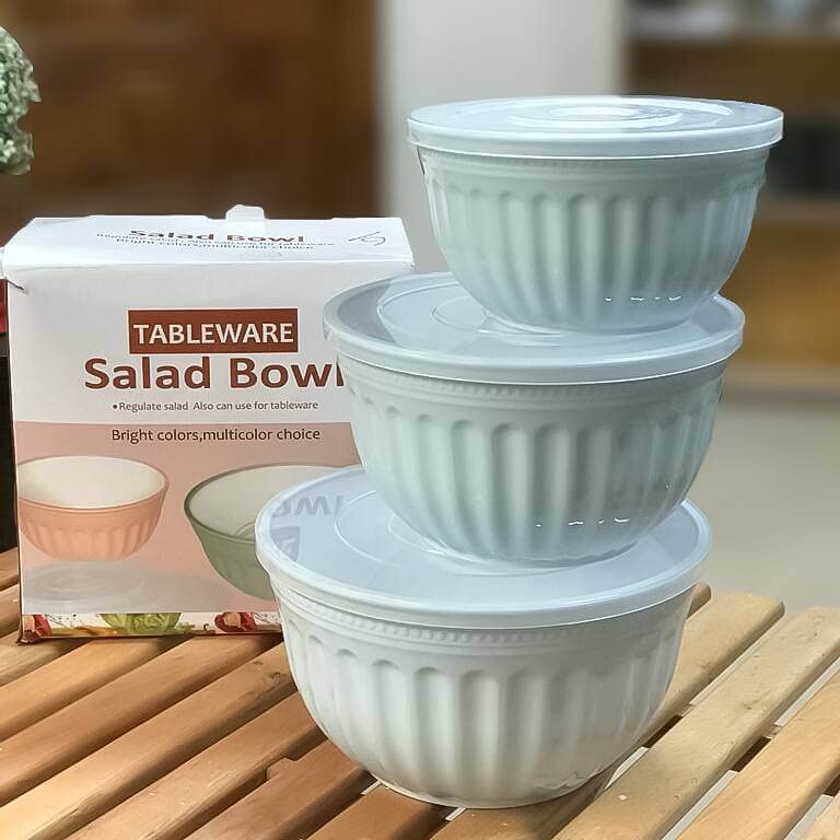 REPLEX 3 Pcs Assorted Storage Salad Bowls Melamine with Clear Airtight Lids Microwave and Freezer Safe Container Mixing Bowl for Home Kitchen Non Slip Serving Bowl - Image 5
