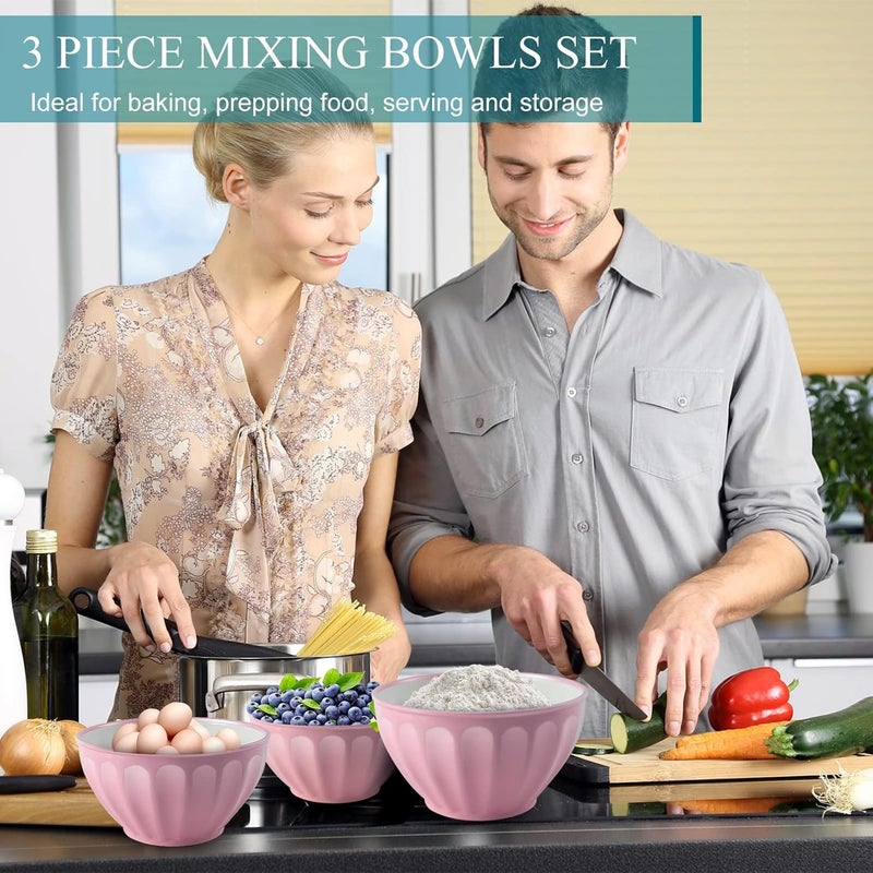 REPLEX 3 Pcs Assorted Storage Salad Bowls Melamine with Clear Airtight Lids Microwave and Freezer Safe Container Mixing Bowl for Home Kitchen Non Slip Serving Bowl - Image 2
