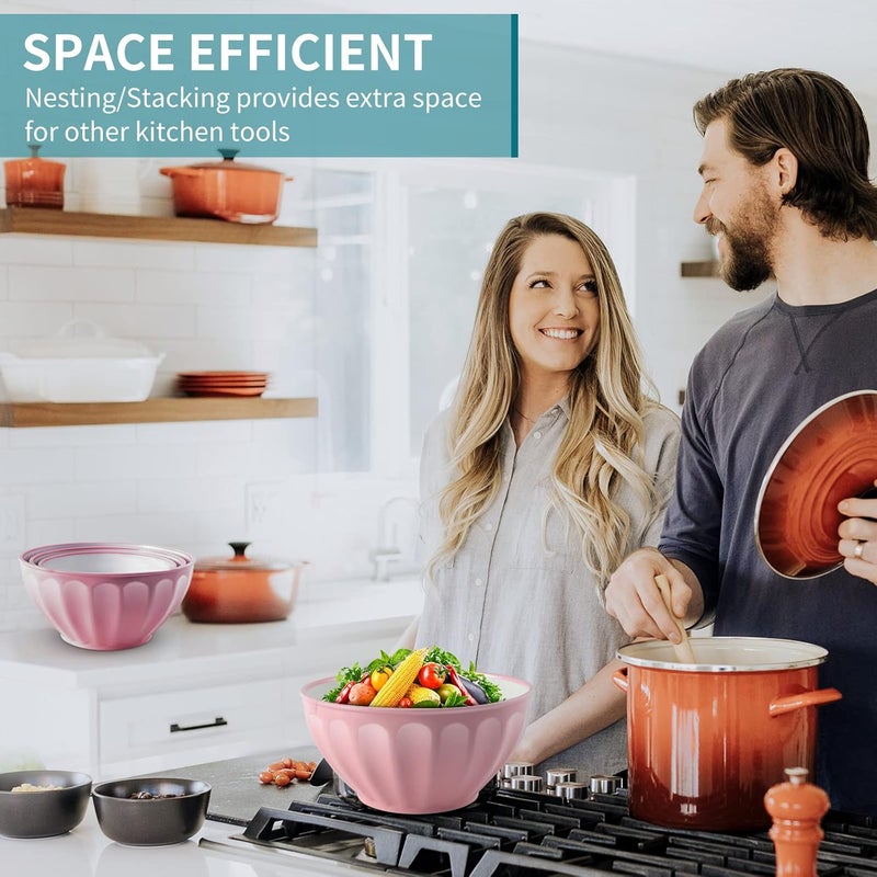 REPLEX 3 Pcs Assorted Storage Salad Bowls Melamine with Clear Airtight Lids Microwave and Freezer Safe Container Mixing Bowl for Home Kitchen Non Slip Serving Bowl - Image 3
