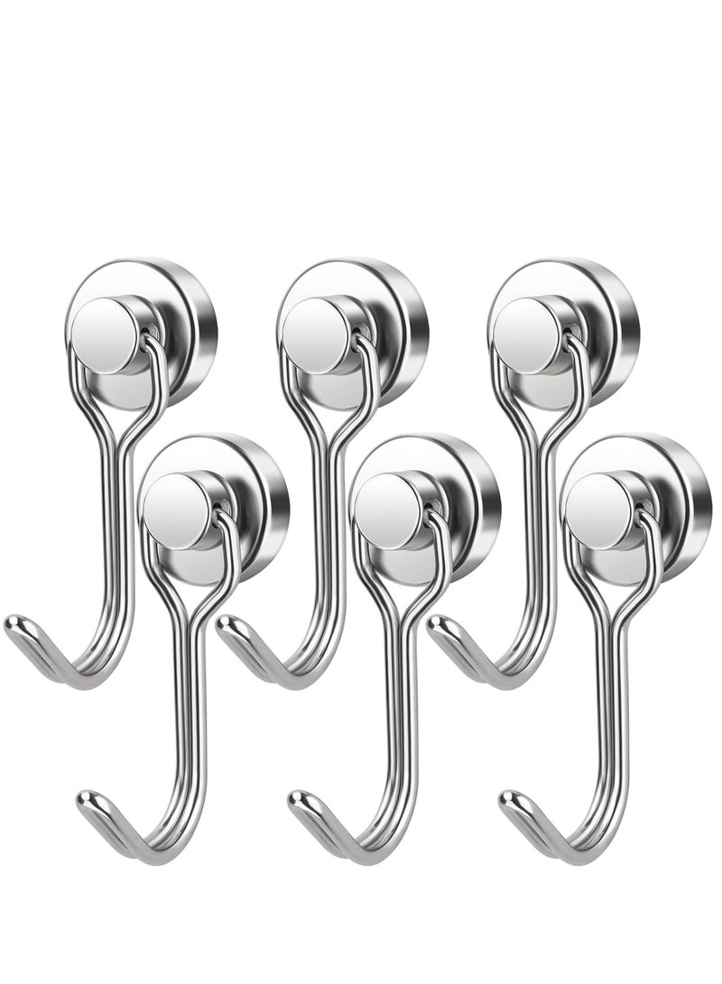 خطافات مغناطيسية، خطاف مغناطيسي من النيوديميوم عالي التحمل 30 رطلاً مع مقاومة للصدأ للثلاجة والفرن والشواية والمفاتيح وحامل الأدوات والأواني والمطبخ والأماكن الخارجية، مغناطيس لتعليق أكاليل الزهور (فضي) - Image 1