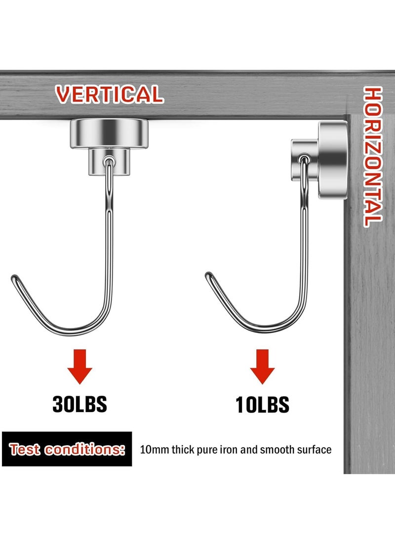 خطافات مغناطيسية، خطاف مغناطيسي من النيوديميوم عالي التحمل 30 رطلاً مع مقاومة للصدأ للثلاجة والفرن والشواية والمفاتيح وحامل الأدوات والأواني والمطبخ والأماكن الخارجية، مغناطيس لتعليق أكاليل الزهور (فضي) - Image 3