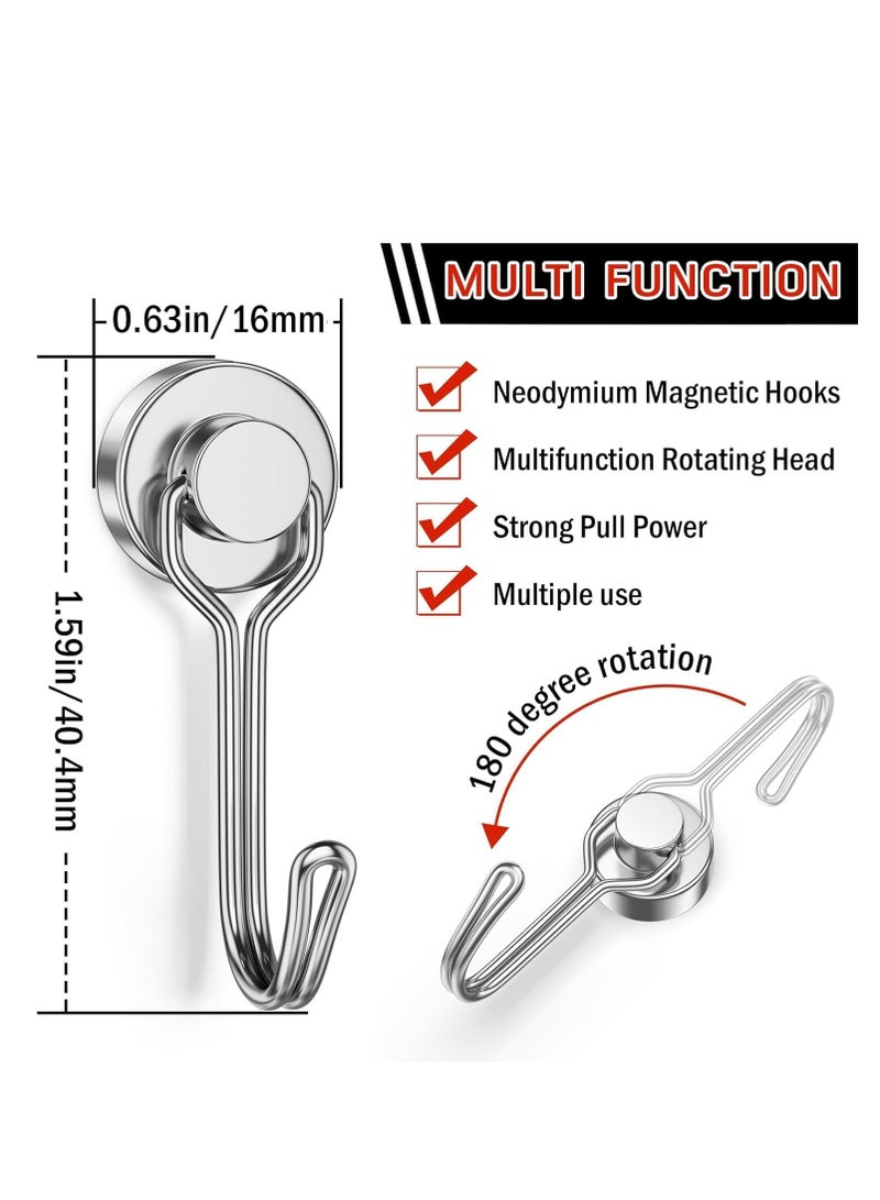 خطافات مغناطيسية، خطاف مغناطيسي من النيوديميوم عالي التحمل 30 رطلاً مع مقاومة للصدأ للثلاجة والفرن والشواية والمفاتيح وحامل الأدوات والأواني والمطبخ والأماكن الخارجية، مغناطيس لتعليق أكاليل الزهور (فضي) - Image 2