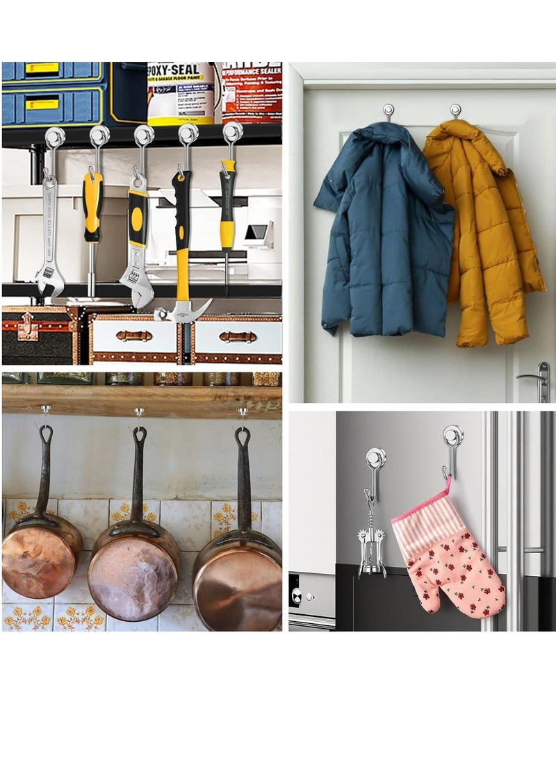 خطافات مغناطيسية، خطاف مغناطيسي من النيوديميوم عالي التحمل 30 رطلاً مع مقاومة للصدأ للثلاجة والفرن والشواية والمفاتيح وحامل الأدوات والأواني والمطبخ والأماكن الخارجية، مغناطيس لتعليق أكاليل الزهور (فضي) - Image 5