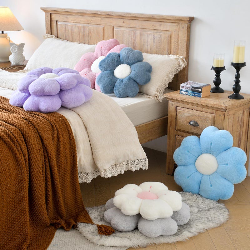 ZCNYCLAM Flower Shaped Pillow, Cute Decorative Throw Pillow with Soft Artificial Rabbit Fur for Couch Bed Chair Floor, Flower Pillows Seating Cushions with Room DÃ©cor for Bedroom Living Room (14.9" Lavender) - Image 4