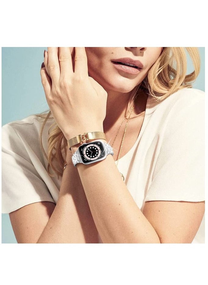  ريزو RiZOW حزام معدني من الفولاذ المقاوم للصدأ متوافق مع iwatch Apple Series Watch 7/6/5/4/3/2/1 / SE حزام بديل 38 مم 40 مم 41 مم - فضي  - Image 5