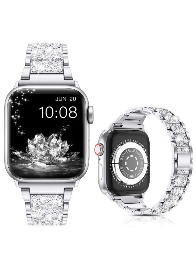  ريزو RiZOW حزام معدني من الفولاذ المقاوم للصدأ متوافق مع iwatch Apple Series Watch 7/6/5/4/3/2/1 / SE حزام بديل 38 مم 40 مم 41 مم - فضي  - Image 1