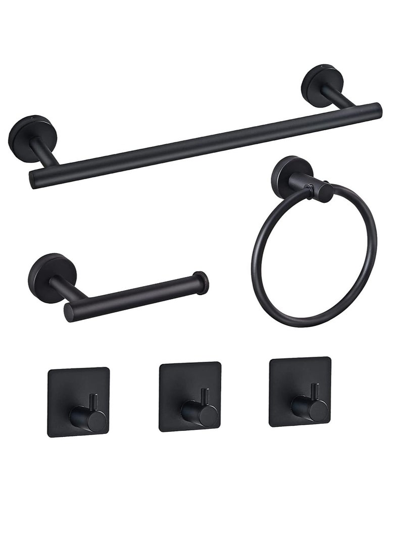 SYOSI Towel Bar Set KASTWAVE 6 PCS Bathroom Matte Black Stainless Steel Bathroom Accessories Towel Rack Set Round Wall Mounted, Include 16inch Towel Bar, Toilet Paper Holder, Towel Ring, 3 Robe Towel Hooks  - Image 1