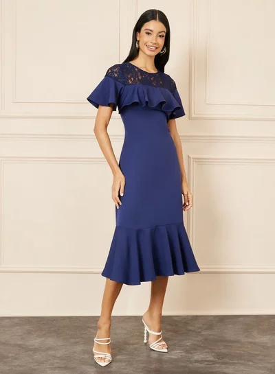 Styli Lace Ruffle Hem Dress