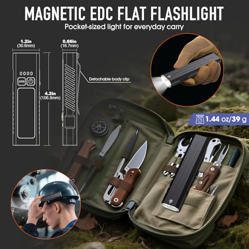 Hoxida 2pack Rechargeable EDC Flashlight - Emergency One Click Strobe Mode, 1600 High Lumens Portable Pocket light Mini Flashlight , Magnetic Small EDC Slim Flat Flashlight for Working Camping Repairing - Image 2