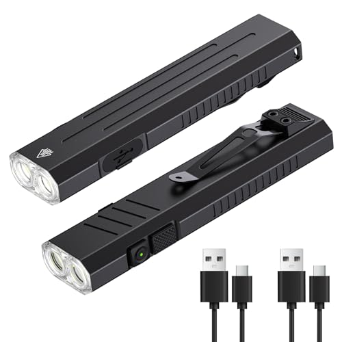 Hoxida 2pack Rechargeable EDC Flashlight - Emergency One Click Strobe Mode, 1600 High Lumens Portable Pocket light Mini Flashlight , Magnetic Small EDC Slim Flat Flashlight for Working Camping Repairing - Image 1