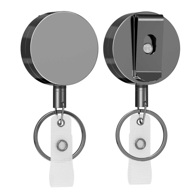 KTRIO 2 Pack Heavy Duty Badge Reel Retractable Badge Holder, Metal Keychain ID Badge Holder Reels with Belt Clip Key Ring Reinforced Steel Cord for Key Name Card Holder (Small) - Image 1