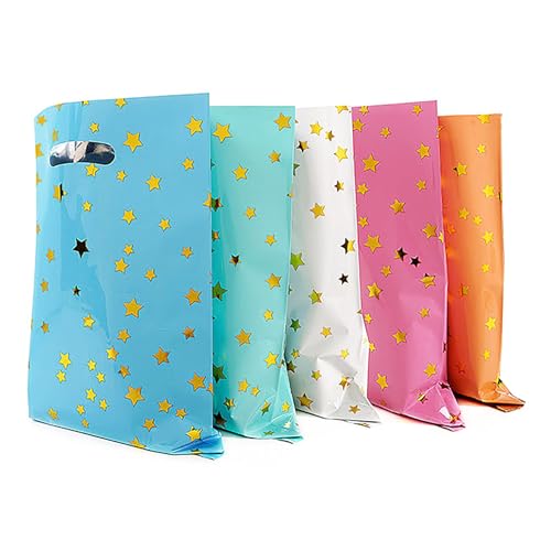 saizone 25pcs Party Favors Bags,Birthday Goodie Candy Bags,Goodie Bags for Kids Birthday Party,Loot Bags for Kids Birthday Party with Star Pattern,5 Colors - Image 1