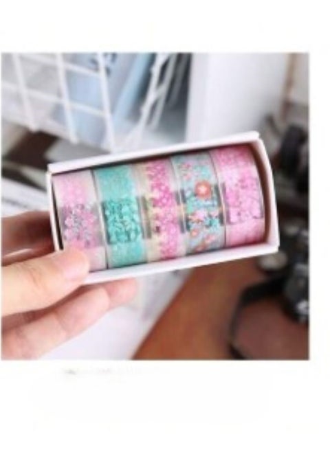 5 Rolls of Colorful Waterproof Plastic Adhesive Tape with a floral pattern that you can install yourself for packaging, decoration, crafts, and decorating books and notebooks