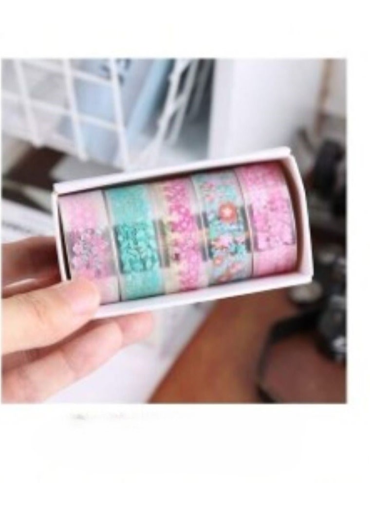 Generic - 5 Rolls of Colorful Waterproof Plastic Adhesive Tape with a floral pattern that you can install yourself for packaging, decoration, crafts, and decorating books and notebooks - Image 1