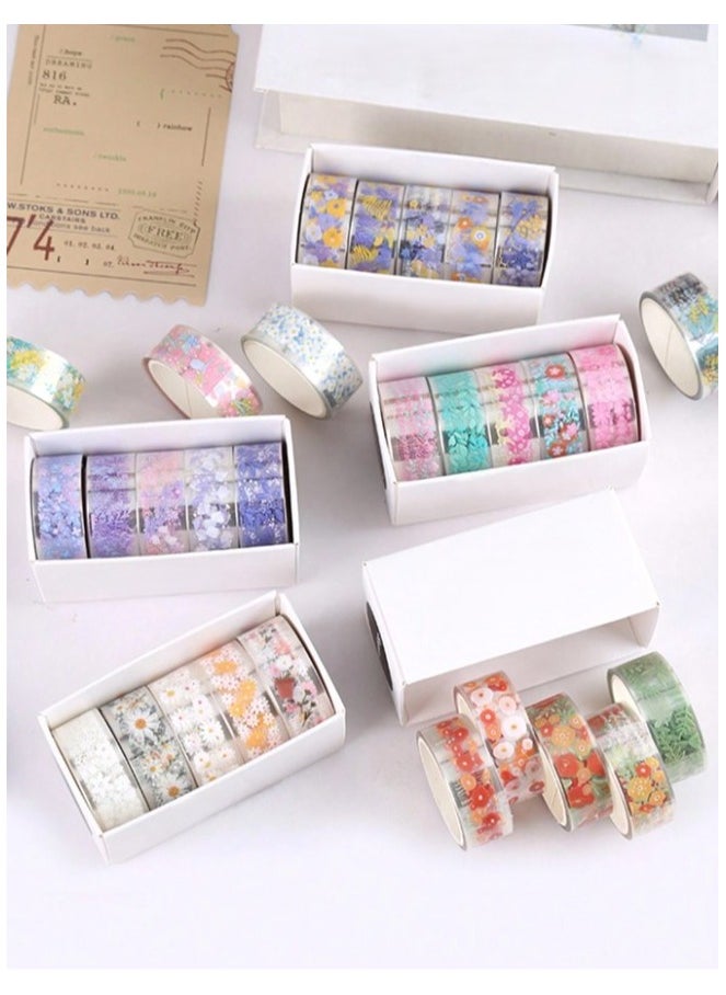 Generic - 5 Rolls of Colorful Waterproof Plastic Adhesive Tape with a floral pattern that you can install yourself for packaging, decoration, crafts, and decorating books and notebooks - Image 1