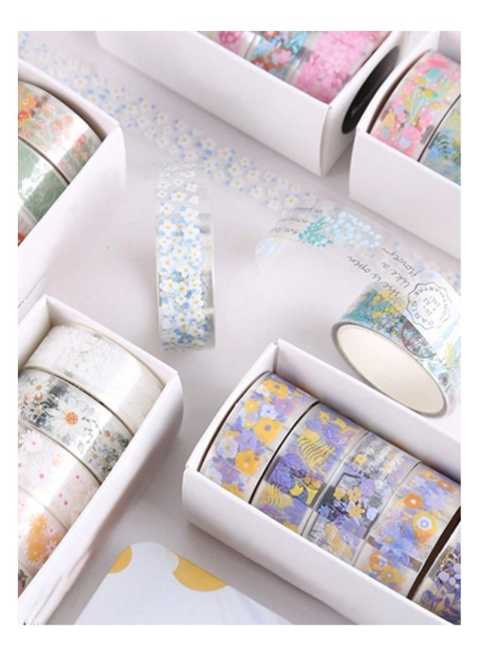 Generic - 5 Rolls of Colorful Waterproof Plastic Adhesive Tape with a floral pattern that you can install yourself for packaging, decoration, crafts, and decorating books and notebooks - Image 1