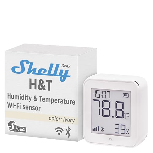 Shelly H&T Gen3 Ivory | Wi-Fi and Bluetooth Smart Temperature & Humidity Sensor with Remote App Control & Monitoring | Smart Scenes | Notification Alerts | LCD Display | Free Data Storage Export - Image 1