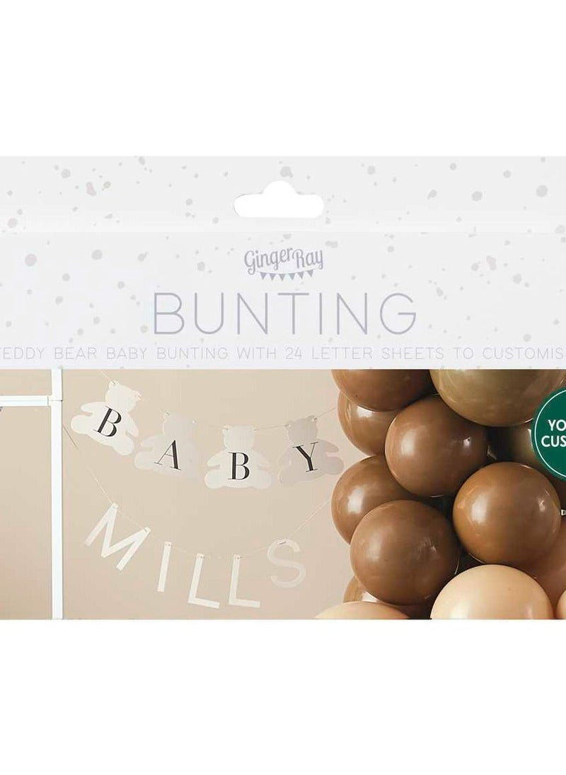Ginger Ray Customisable Baby Name Bear Bunting - Taupe - Image 4