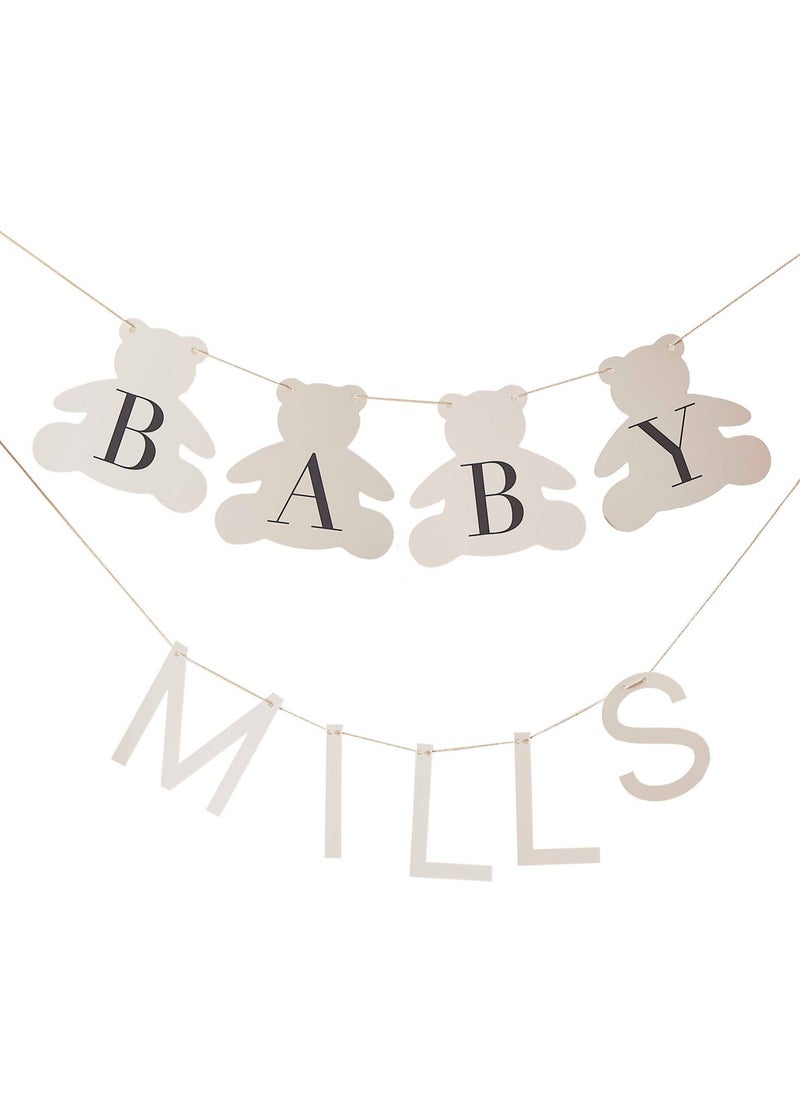 Ginger Ray Customisable Baby Name Bear Bunting - Taupe - Image 3
