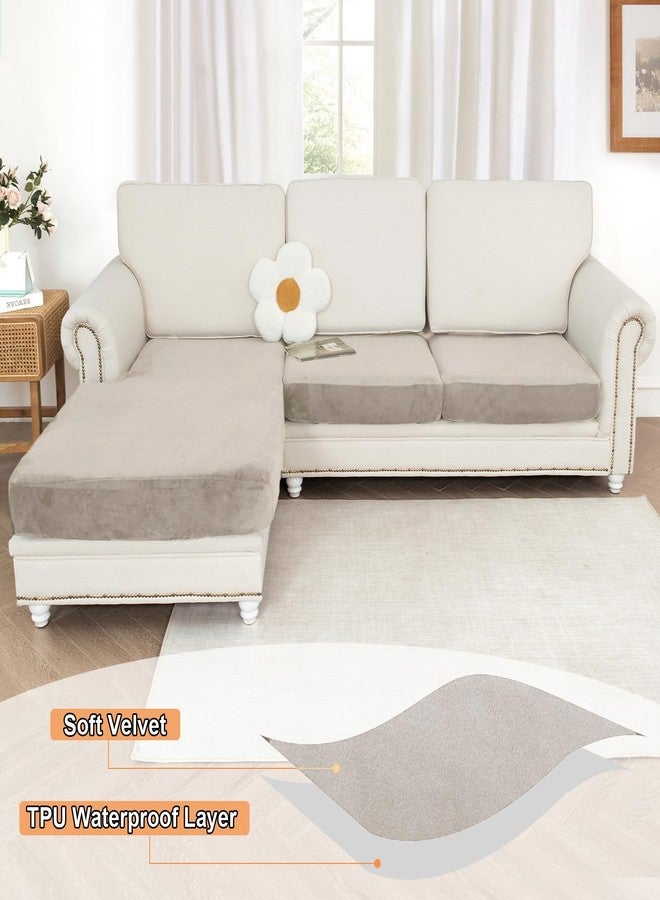 NAISI Waterproof Couch Cushion Covers Thick Velvet Fabric Washable Sofa Slipcovers Sectional Couch Covers for 3 Pieces Separate L Shape Couch Cover with Elastic Bottom(2 Seater + 1 Chaise,Light Taupe) - Image 2