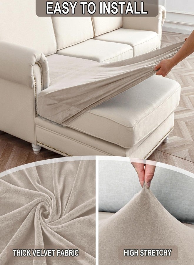 NAISI Waterproof Couch Cushion Covers Thick Velvet Fabric Washable Sofa Slipcovers Sectional Couch Covers for 3 Pieces Separate L Shape Couch Cover with Elastic Bottom(2 Seater + 1 Chaise,Light Taupe) - Image 5