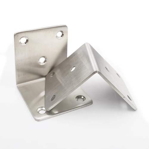 Hyever Stainless Steel L Brackets Fastener Corner Braces with Screws L Shape Joints Plate 6 Pcs Heavy Duty Wide Corner Brace for Wood Furniture Bookshelf Board Window Cabinet - Image 3