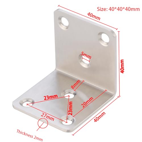Hyever Stainless Steel L Brackets Fastener Corner Braces with Screws L Shape Joints Plate 6 Pcs Heavy Duty Wide Corner Brace for Wood Furniture Bookshelf Board Window Cabinet - Image 2