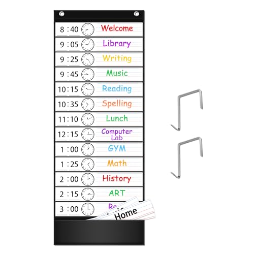 EAMAY Daily Schedule Pocket Charts, Teacher Schedule Chart with Resuable 18 Custom Cards, Classroom Pocket Chart for School Office or Homeschool Activities, Black - Image 1